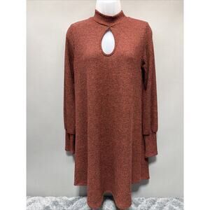 Jodifl Women’s Burnt Orange Ribbed Long Sleeve Tunic Sweater Dress Size Small